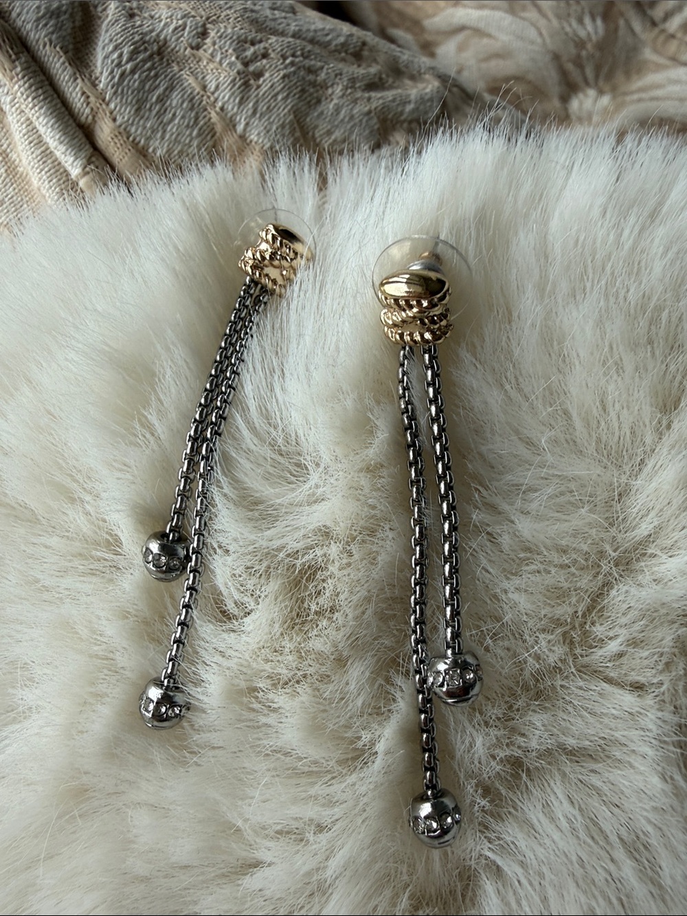 White House Black Market Two-Tone Drop Chain Earrings - Gold & Silver